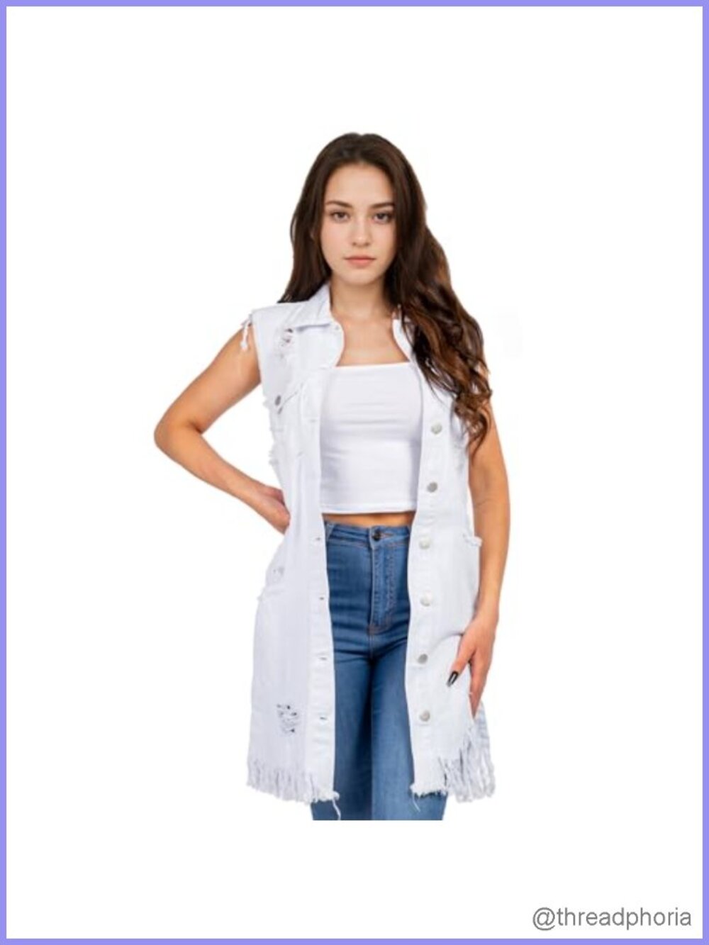 Distressed Sleeveless Denim Jacket Vest Cardigan Coat